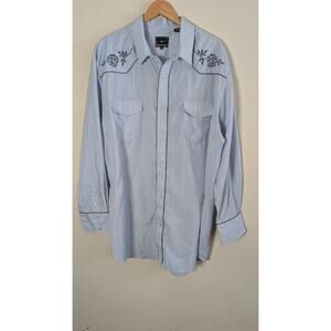 Roper Mens Vintage style‎ embroidered western shirt 3XL Pearl Snaps Blue